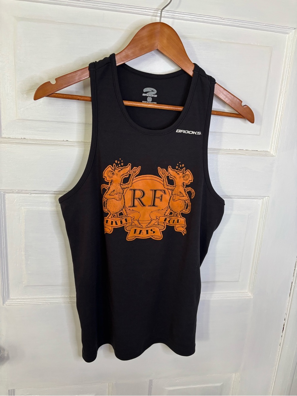 Brooks Black Tank with Orange Crest and RF River Rats Road Logo